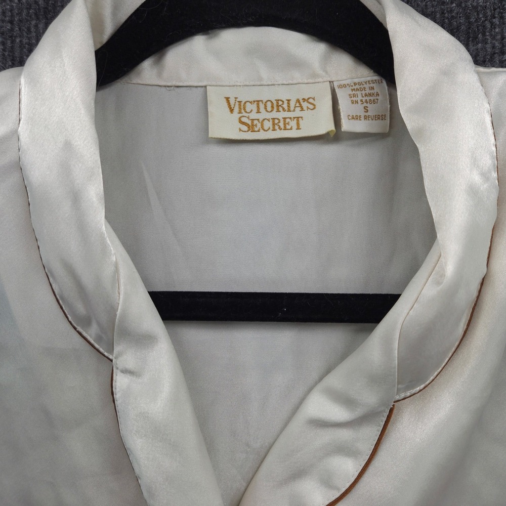 Vintage Victorias Secret Gold Label Ivory Satin Sleep‎ Shirt Monogram Small